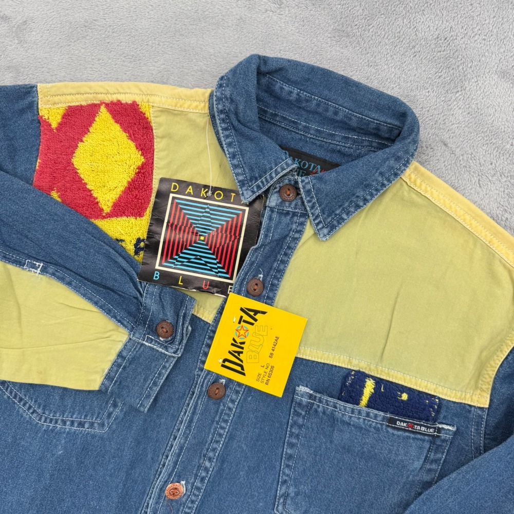 Vintage Dakota Blue Jeanswear Kids Denim Shirt Chenille Patch Size‎  L 16/18